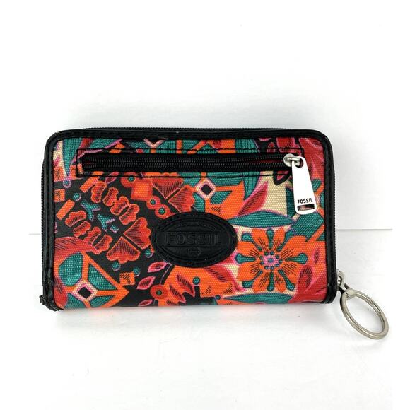 Fossil Graphic Floral Zip Around Accordion Style Wallet Card Holder - Picture 1 of 7